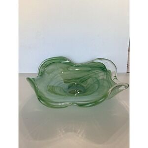 Murano Glass Centerpiece Lavorazione Arte Green Iridescent